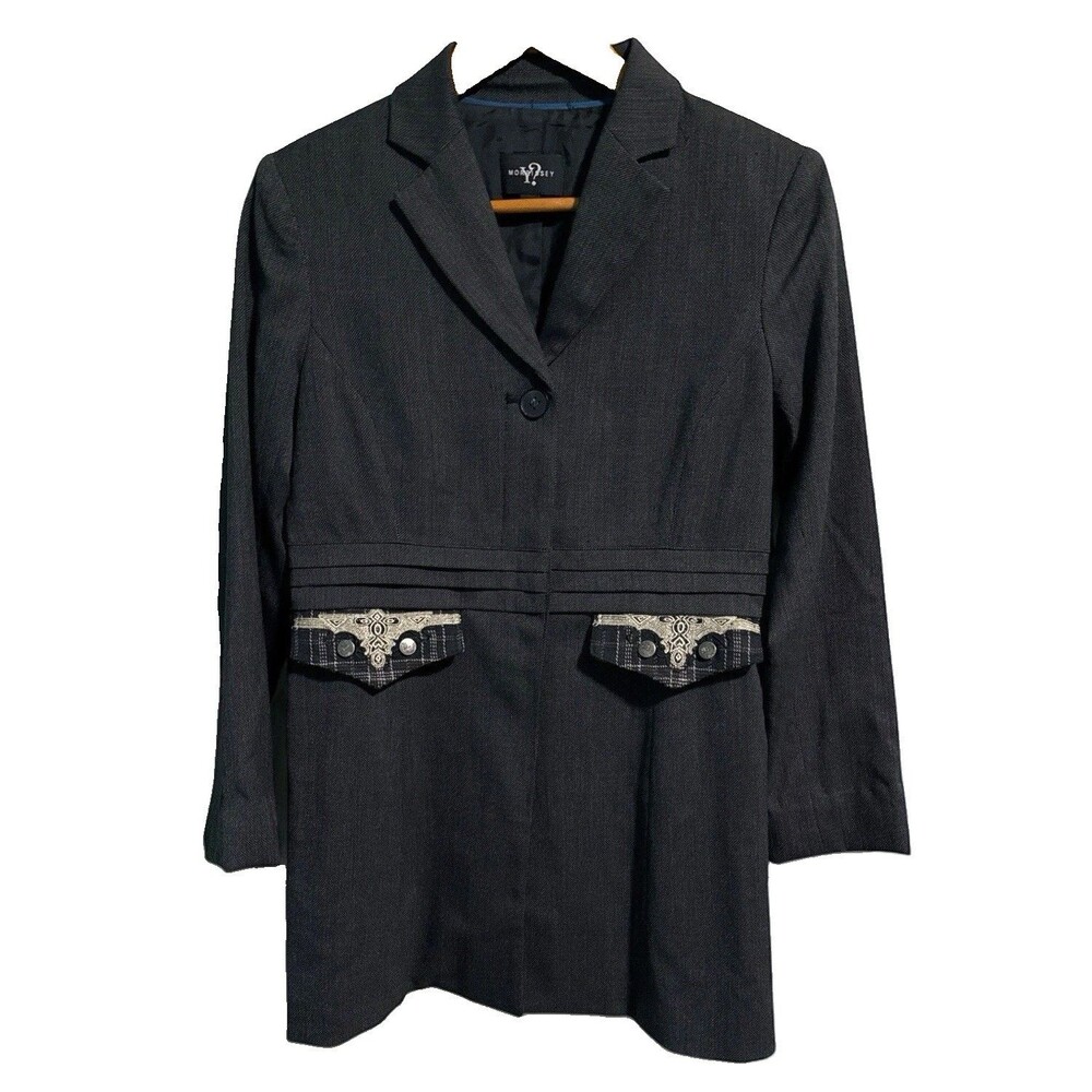 Morrissey Blazer Jacket Size 2 Black Gothic Steampunk Lace Trim Single Button